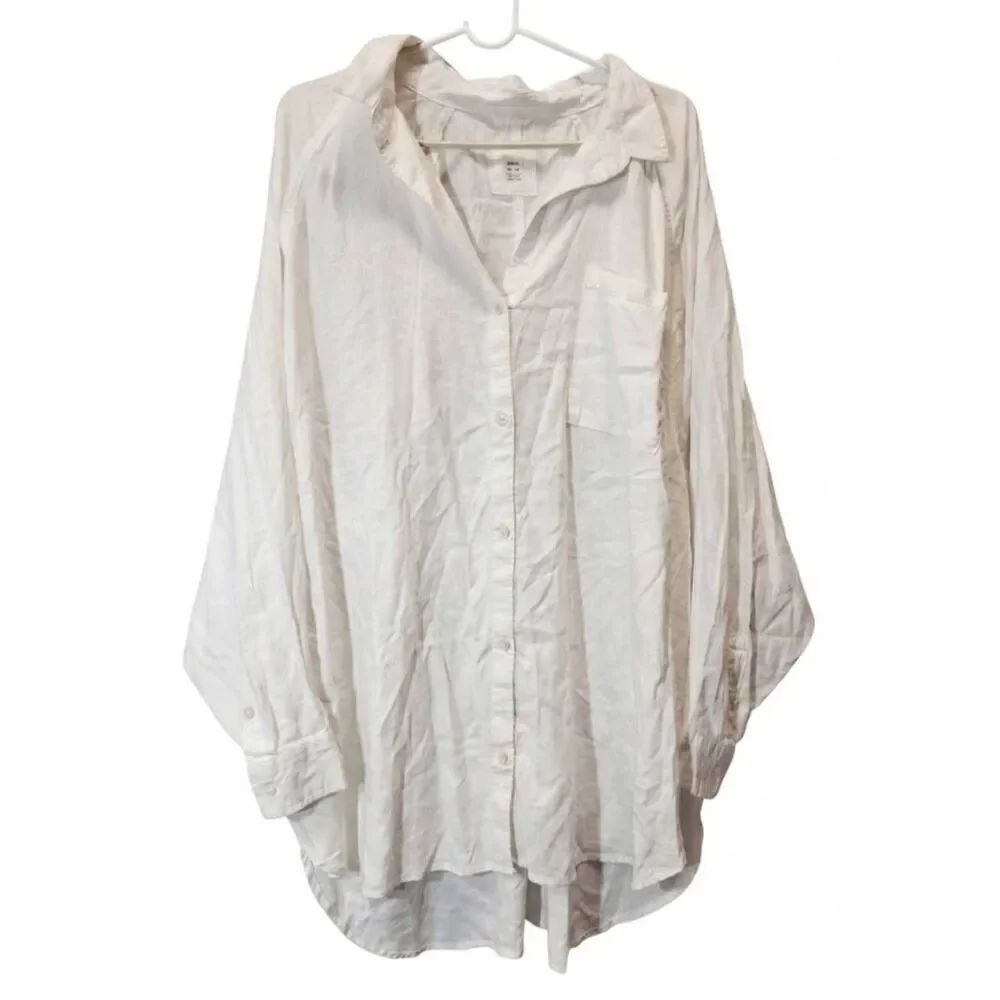 Aerie womensāxxl womens shirt white linen viscose elevated quiet luxury